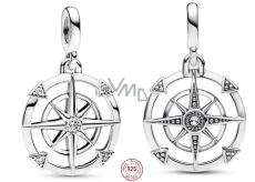 Charm Sterling silver 925 Compass - Mini Medallion with clear cubic zirconia, bracelet pendant