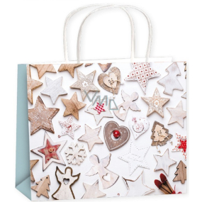 Gift paper bag 23 x 18 x 10 cm Christmas stars, heart, angel