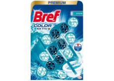 Bref Premium Color Activ Ocean WC block for hygienic cleanliness and freshness of your toilet, colours water 3 x 50 g