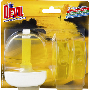 Dr. Devil 3in1 Lemon Fresh liquid toilet block, holder + refill 3× 55 ml