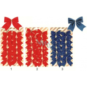 Red and blue bows with glitters and print 5,5 cm 12 pieces