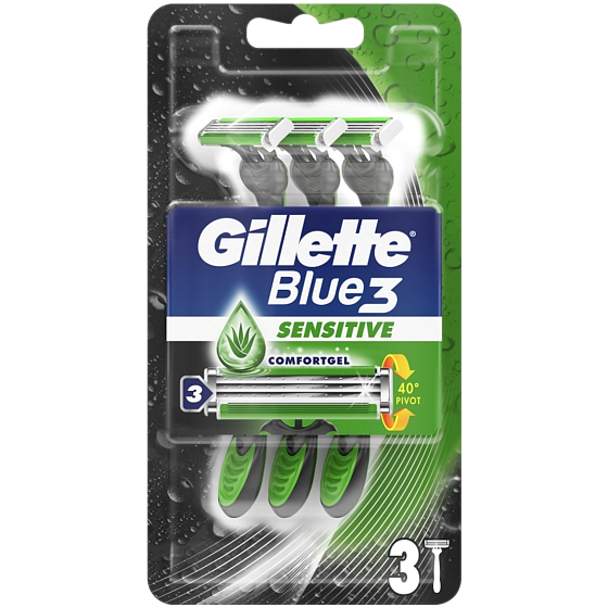 Gillette Blue 3 Sensitive 3-blade disposable razor for men 3 pieces