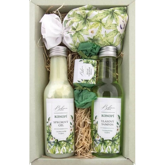 Bohemia Gifts Cannabis Hemp oil shower gel 200 ml + hair shampoo 200 ml + bath salt 150 g + toilet soap 30 g, cosmetic set