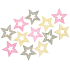 Star wooden pink-yellow-gray 4 cm 12 pieces