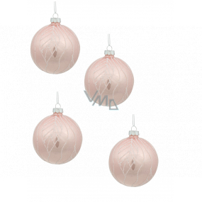 Pink glass flasks with white ornaments 8 cm, 4 pieces in a package