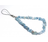 Aquamarine anti-theft mobile phone pendant, natural stone, circumference 26,5 cm, sailor stone, healing power of the ocean