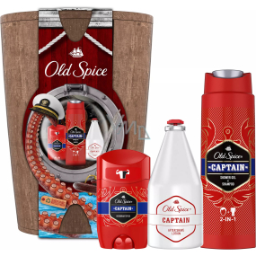 Old Spice Captain 2in1 shower gel and shampoo 250 ml + antiperspirant deodorant stick 50 ml + aftershave 100 ml + wooden barrel, cosmetic set for men