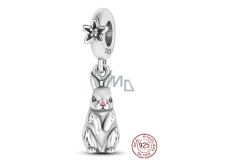 Charm Sterling silver 925 Rabbit with pink nose, animal bracelet pendant