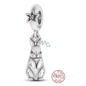 Charm Sterling silver 925 Rabbit with pink nose, animal bracelet pendant