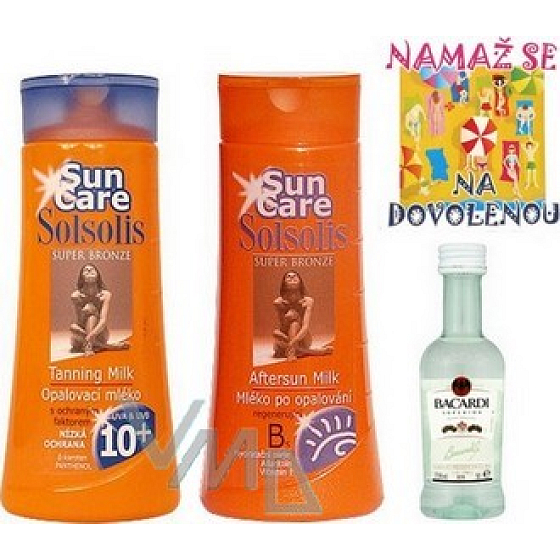 Bohemia Gifts Solsolis Sun Care OF10 suntan lotion 250 ml, after sun lotion 250 ml, Bacardi 5 cl