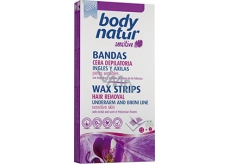 Body Natur Sensitive voskové pásky pro epilaci oblasti bikin a podpaží s výtažkem z orchideje 12 kusů + poepilační ubrousky 2 kusy