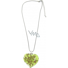 Silver necklace with green glass heart 40 cm