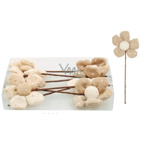 Flowers made of beige-brown fabric recess 12 cm in a box of 6 pieces