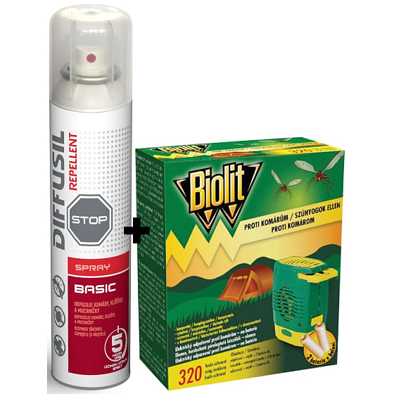 Diffusil Repellent Basic repellent for repelling mosquitoes, ticks and flies fly 200 ml + Biolit Anti-mosquito electric vaporizer 1 piece + battery 2 pieces