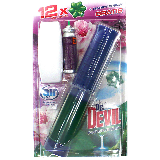 Dr. Devil Natur Fresh 3 in 1 Toilet Point Block 75 ml + Air Menline Japanese Cherry Happy air freshener complete spray + refill 1 x 15 ml