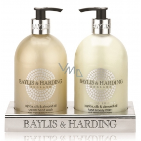 Baylis & Harding Jojoba, Silk and Almond oil liquid soap dispenser 500 ml + hand milk dispenser 500 ml, cosmetic set