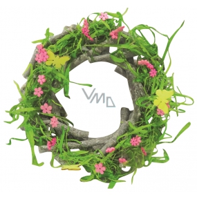 Spring green wooden wreath from twigs 22 cm