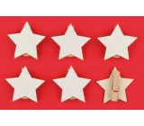 Wooden white stars with glitter, on a peg 4.5 cm 6 pieces