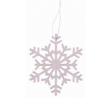 Wooden snowflake for hanging pink 10 cm