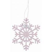 Wooden snowflake for hanging pink 10 cm