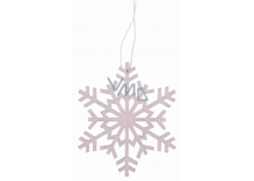 Wooden snowflake for hanging pink 10 cm