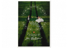 Albi Playing greeting card in the cover For the wedding Newlyweds running in the meadow Love for 100 years Lucie Vondráčková 14.8 x 21 cm