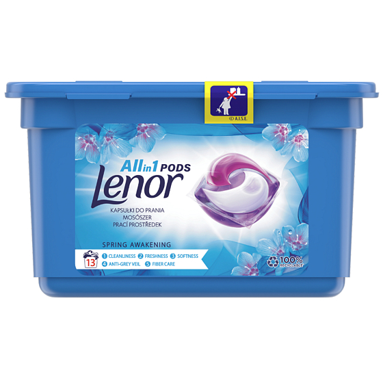 Lenor All in1 Pods Spring Awakening scent of spring flowers, patchouli and cedar gel capsules for washing white clothes 13 pieces