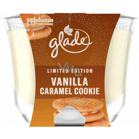 Glade Maxi Vanilla Caramel Cookie scented with vanilla biscuit and caramel scented large candle in glass, burning time up to 52 hours 224 g