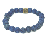 Lava blue glitter with royal mantra Om, bracelet elastic natural stone, bead 8 mm / 16-17 cm, born of the four elements