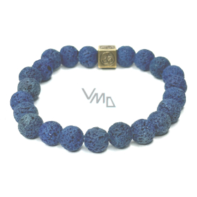 Lava blue glitter with royal mantra Om, bracelet elastic natural stone, bead 8 mm / 16-17 cm, born of the four elements