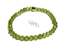 Olivine / Peridot facet bracelet elastic natural stone, ball 5 mm / 16 - 17 cm, stone protecting human aura