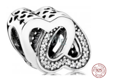 Sterling silver 925 Intertwined hearts, love bead bracelet