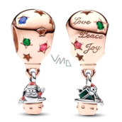 Charm Sterling silver 925 Two-tone Santa Claus in hot air balloon, bead on Christmas bracelet