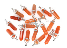 Orange Aventurine Hexagonal Pendulum Pendant Natural Stone 41 x 13 mm, Hand-Carved, Stone of Luck and Prosperity, 1 Piece