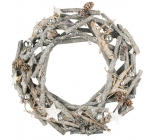 Gray wooden wreath from twigs with flasks 29 cm