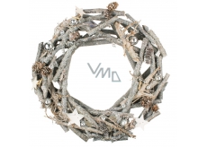 Gray wooden wreath from twigs with flasks 29 cm