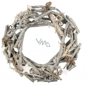 Gray wooden wreath from twigs with flasks 29 cm