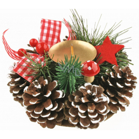 Pine cone in a paper box with a checkered ribbon 15 cm