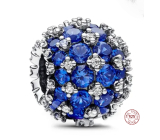 Charm Sterling silver 925 Sparkling round blue charm Pavé, bead on bracelet symbol