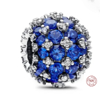 Charm Sterling silver 925 Sparkling round blue charm Pavé, bead on bracelet symbol