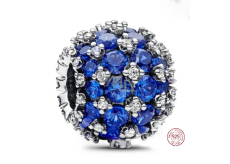 Charm Sterling silver 925 Sparkling round blue charm Pavé, bead on bracelet symbol
