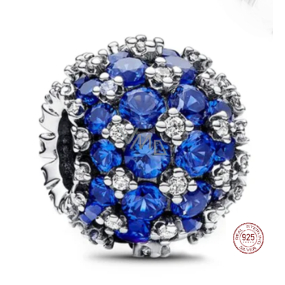 Charm Sterling silver 925 Sparkling round blue charm Pavé, bead on bracelet symbol