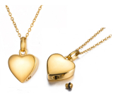 Commemorative urn pendant, Heart shiny gold, waterproof, stainless steel 19 x 29 mm + chain 50 cm