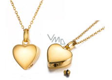 Commemorative urn pendant, Heart shiny gold, waterproof, stainless steel 19 x 29 mm + chain 50 cm