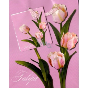 Nekupto Gift paper bag 14 x 11 x 6.5 cm Tulips pink background 1 piece 597 30 BS