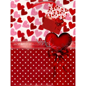 Nekupto Gift paper bag 23 x 18 x 10 cm Hearts and polka dots 1 piece 820 30 BM