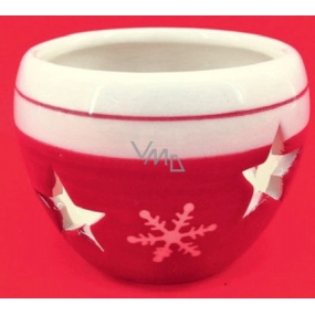 Ceramic candlestick with stars and snowflakes red and white 5 cm