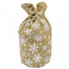 Jute bag with white snowflakes 18 x 24 cm