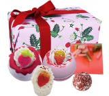 Bomb Cosmetics Full of strawberries - Strawberry Feels Forever effervescent ballistic bath ball 2 x 160 g + butter ball 30 g + butter block for bath 50 g + glycerin soap 100 g, cosmetic set