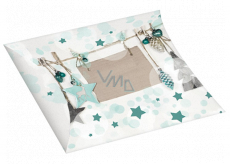 Folding Christmas gift box with blue ornaments and glitter 33 x 25 cm
